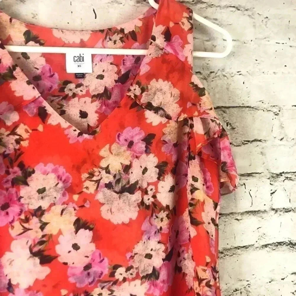Women's CAbi Cold Shoulder Floral Lush Blouse XS - Picture 5 of 10
